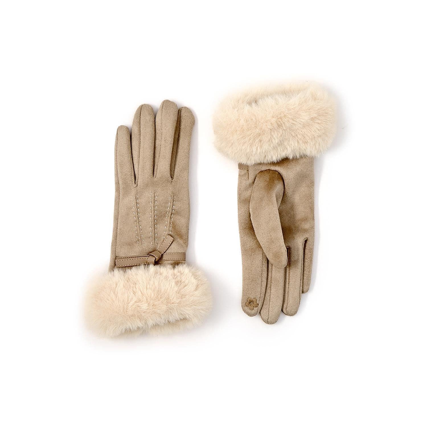 Faux Cashmere Gloves with Plush Fur Cuff